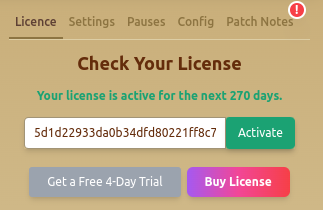 Licence Tab